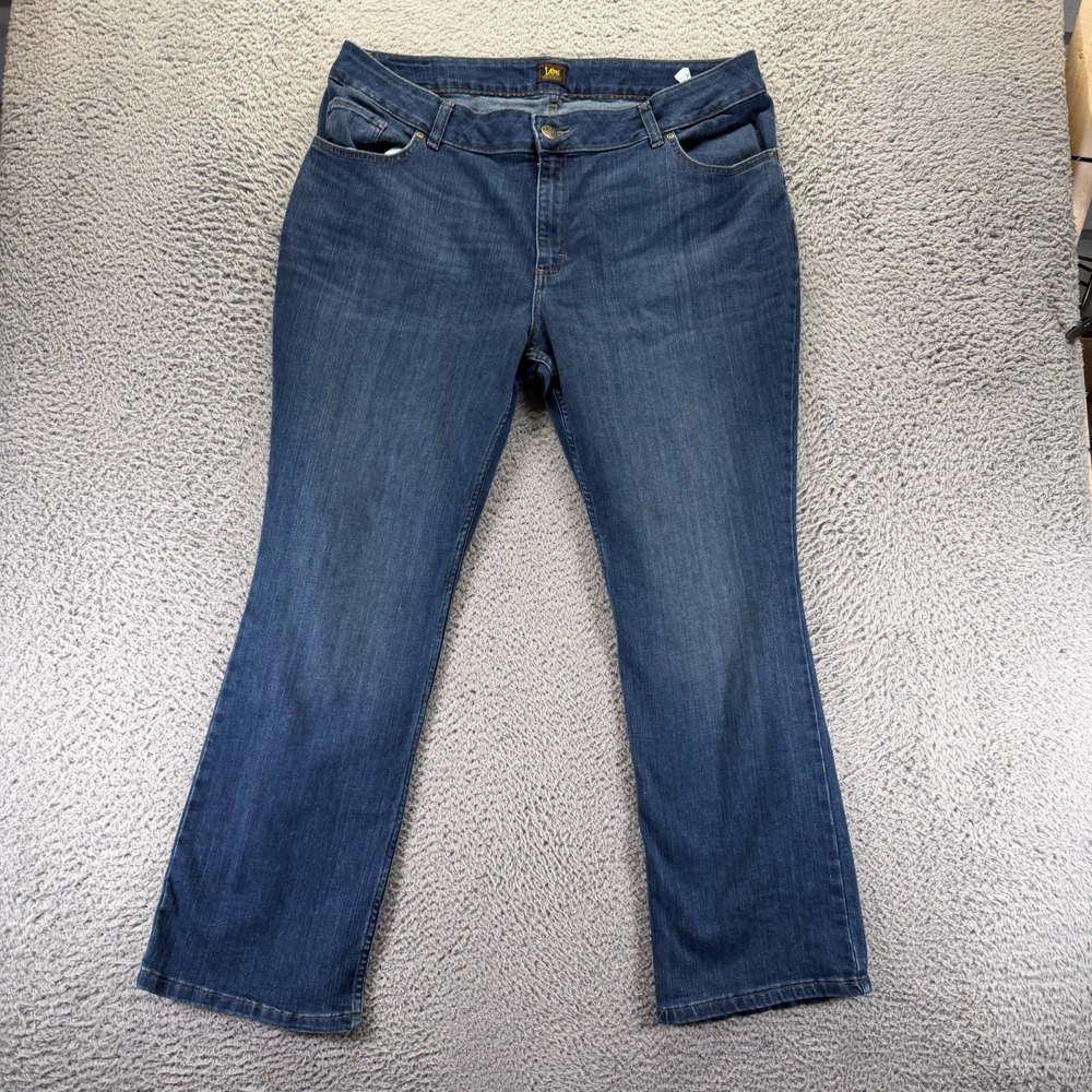 Lee Jeans Womens 20W Blue Cotton Denim Straight Leg Curvy Workwear Stretch Faded